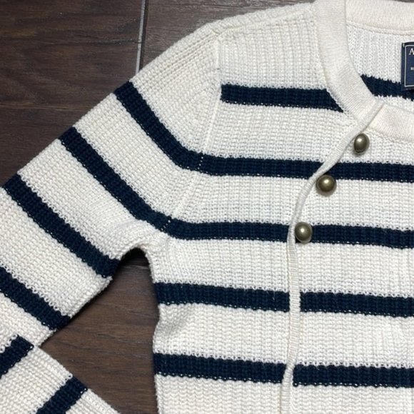 Abercrombie & Fitch Button Front Stripes Knitted Sweater Navy/ White S - Picture 4 of 7